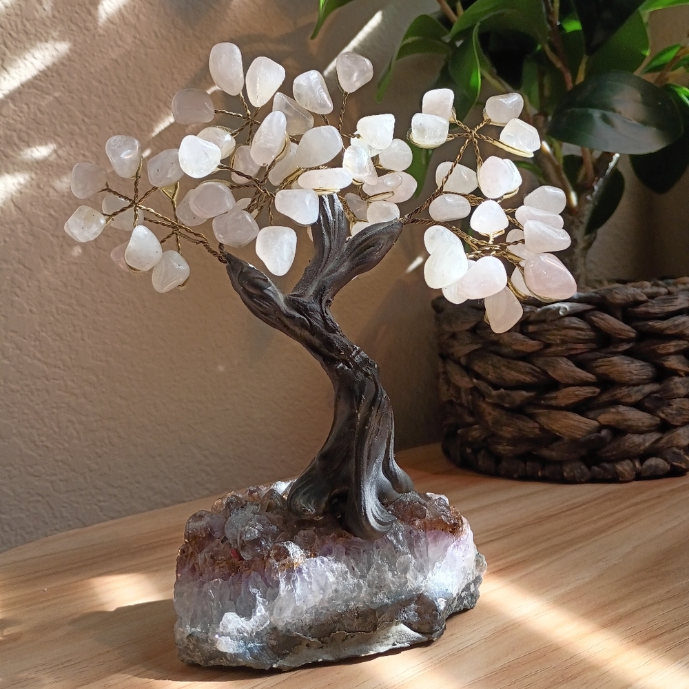 Amethyst Crystal Gemstone Tree Of Life with Pink Stones
